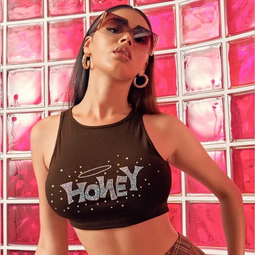 Rhinestone Letter Crop Tank Top